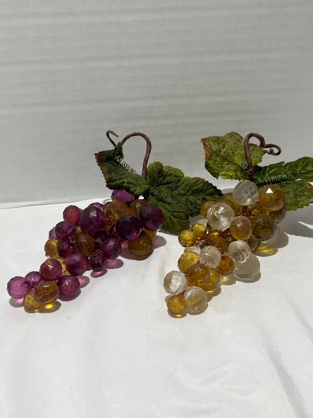 Lucite Acrylic Grape Clusters Purple Amber Faceted Fruit Decor Set 2 Vintage